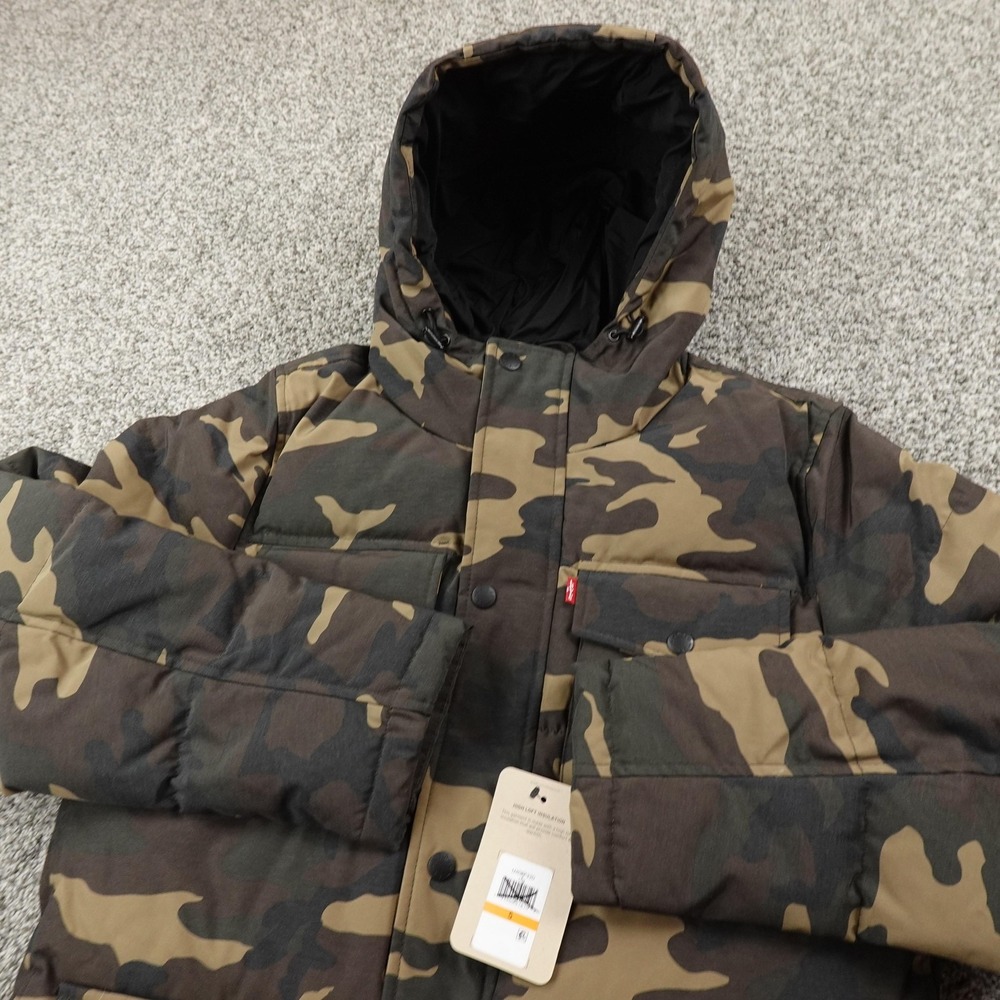 NEW Levis Jacket Mens S Brown Camo‎ Hooded Puffer Coat Parka Insulated Hunting